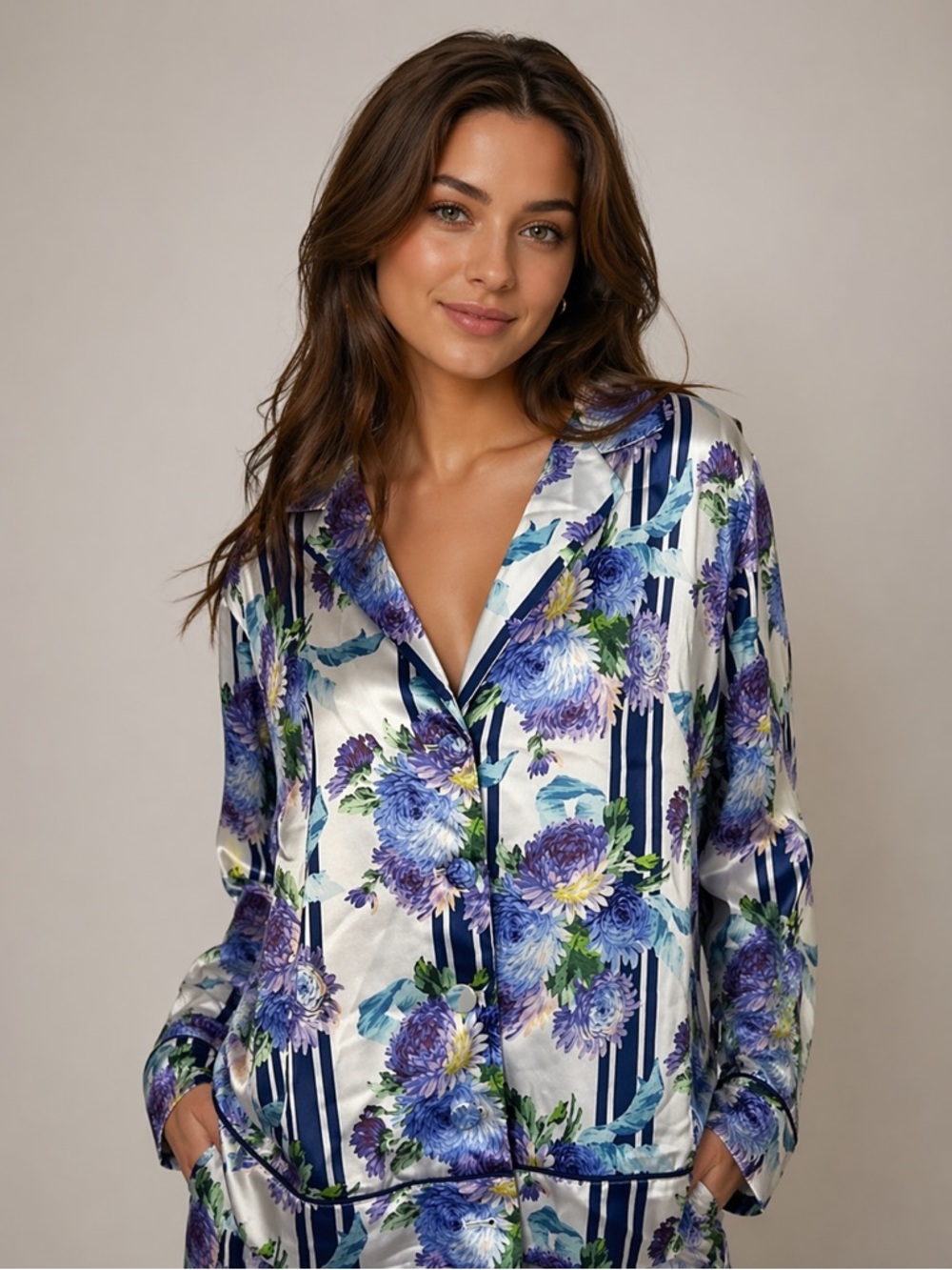 J.Crew Floral Satin  Blouse Top L Silky Button Down Shirt Chrysanthemum Print